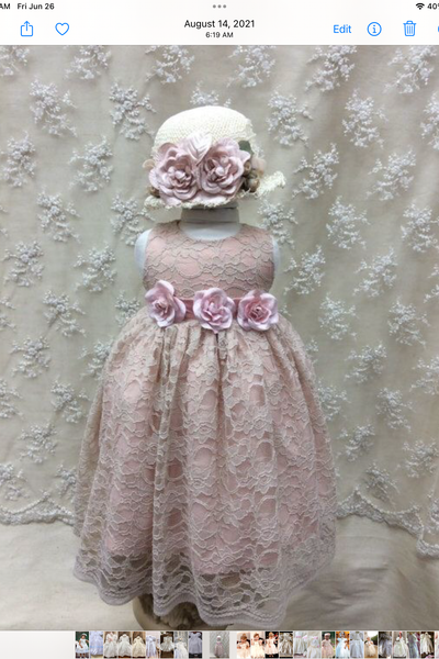 Flower Girls Lace Baby Dress with Hat & Belt
