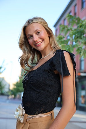 Black Lace Butterfly Top - Naomi