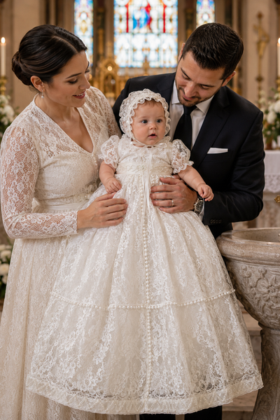 The Seraphina Gown | Heirloom Cotton Lace Christening Gown & Bonnet | Elena Collection