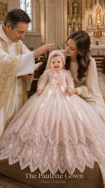 The Paulette Gown | Limited-Edition Embroidered Lace Christening Ensemble
