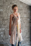 "Elegant Peach Lace Duster Vest with Tulle Ruffle and Ribbon Closure"