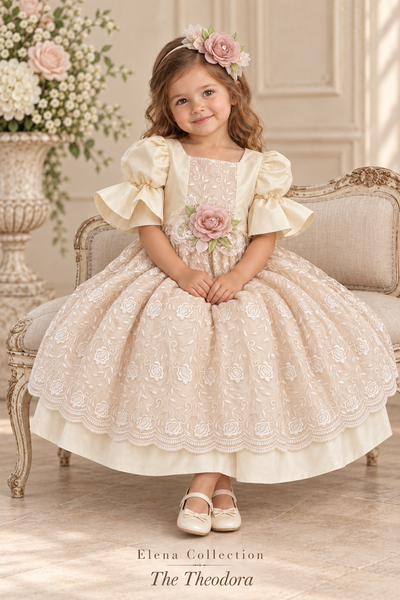 The Theodora – Couture Flower Girl Dress and Headband Set