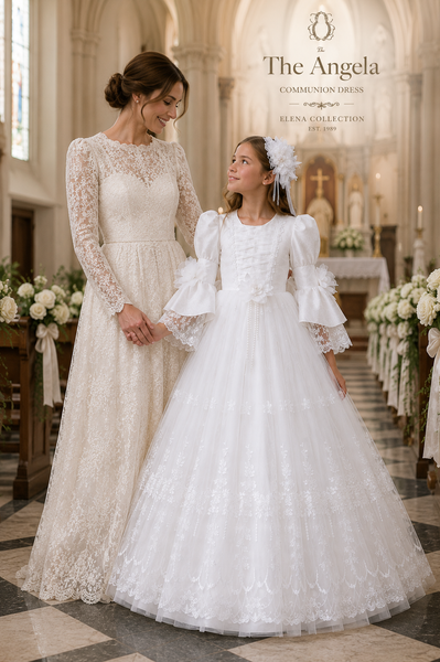 The Angela | Silk & Vintage Lace First Communion Dress