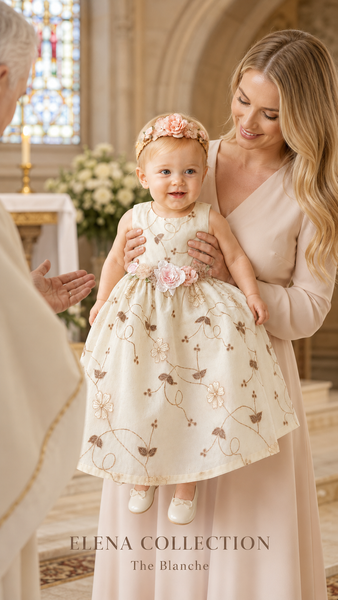 The Blanche | Vintage Embroidered Organza Baby Dress & Headband