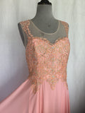 Blush Pink Embellished Evening Gown with Flowing Chiffon Skirt
