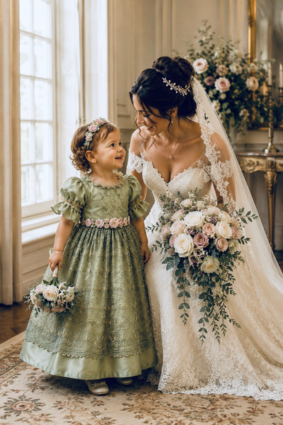 Emerald Rose Heirloom Dress | Victorian Flower Girl Dress | Elena Collection