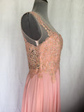 Blush Pink Embellished Evening Gown with Flowing Chiffon Skirt