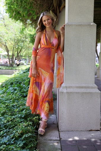 Silk Maxi Halter Dress -Jasmine