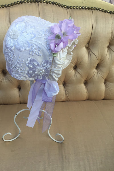Lavender - Lace Baby Bonnet