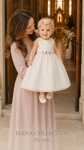 The Julia | Vintage Embroidered Organza Baby Dress & Headband