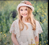 Hand-Decorated Vintage-Inspired Hat with Lace Tie – Girls Summer Hat