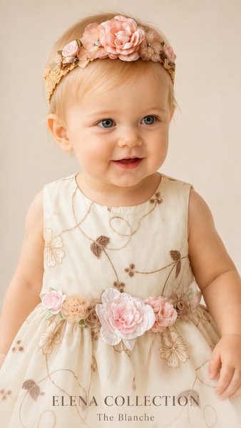 The Blanche | Vintage Embroidered Organza Baby Dress & Headband