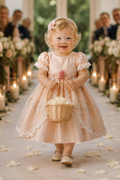 Elena Collection Isabella Rose Dress | One-of-a-Kind Silk Flower Girl Dress | 18 Months