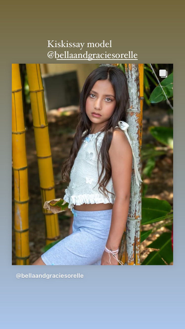 Cotton Biker Shorts with Handmade Velvet Bow – Light Grey or Black