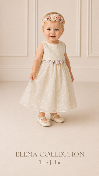 The Julia | Vintage Embroidered Organza Baby Dress & Headband