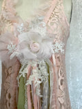 "Elegant Peach Lace Duster Vest with Tulle Ruffle and Ribbon Closure"