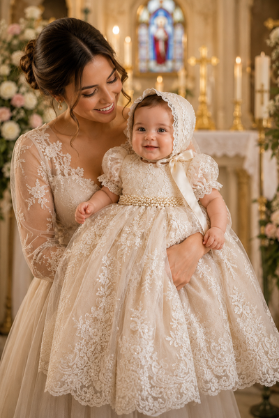 Heirloom Baby Christening Gown with Bonnet | The Georgia | Elena Collection