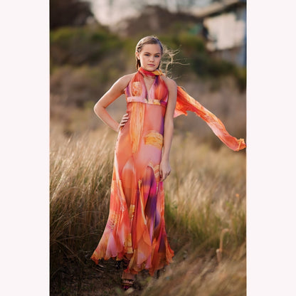 Silk Maxi Halter Dress -Jasmine