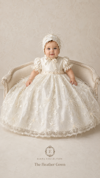 The Heather Gown & Bonnet | One-of-a-Kind Silk Christening Ensemble