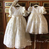 Emma Heirloom Christening Gown – Hand-Beaded Corded Lace with Bonnet