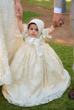 Emma Heirloom Christening Gown – Hand-Beaded Corded Lace with Bonnet
