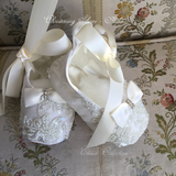 Handmade Heirloom Antique White Christening Gown with Bonnet – Beaded Lace - Dalia