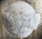 Handmade Heirloom Antique White Christening Gown with Bonnet – Beaded Lace - Dalia