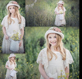 Hand-Decorated Vintage-Inspired Hat with Lace Tie – Girls Summer Hat