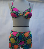 Retro Floral Checkered Bikini Set – Vintage-Inspired 90s Revival