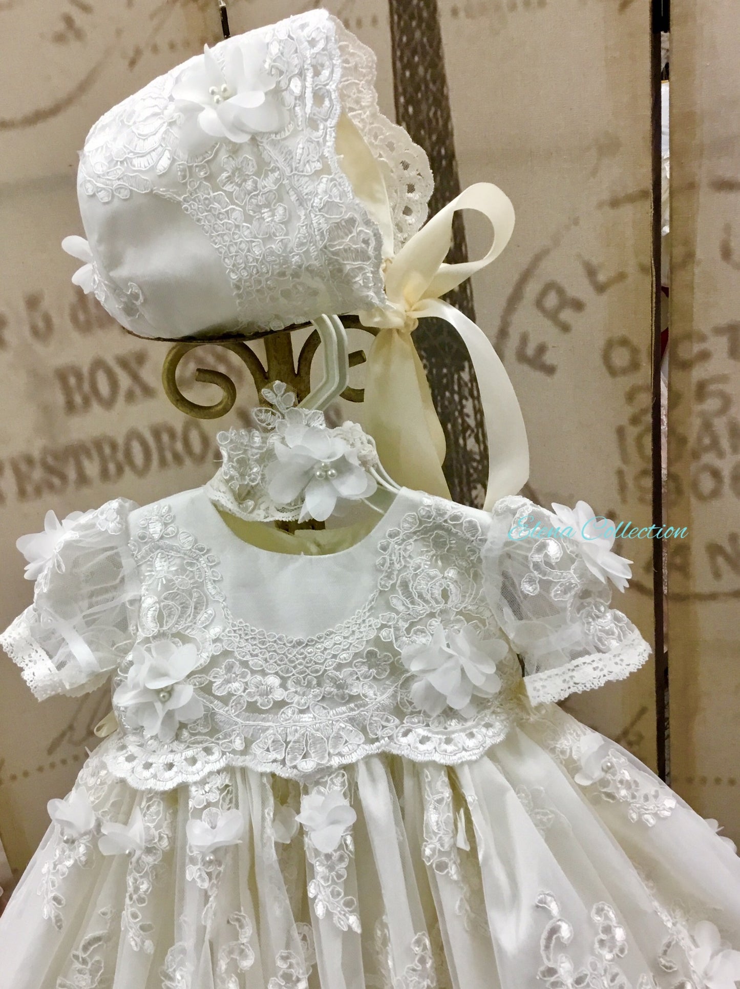 Christening Gown Beaded 3d Lace - Eloisa