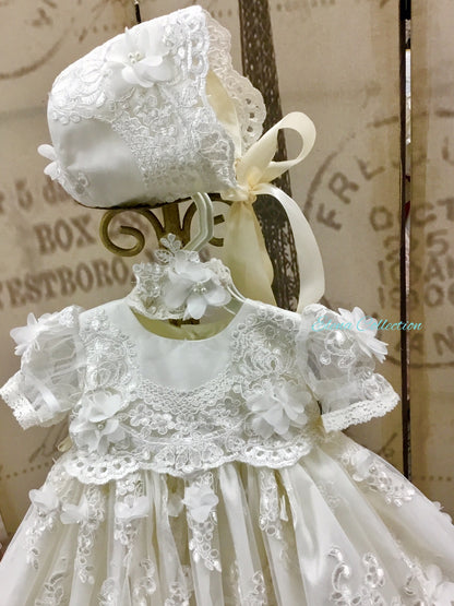 Christening Gown Beaded 3d Lace - Eloisa