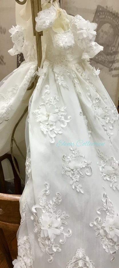 Christening Gown Beaded 3d Lace - Eloisa