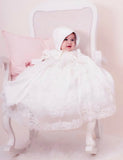 Christening Gown - Vintage-Inspired Silk Baptism Gown with Beaded Lace Sleeves – Heirloom Collection - Sophia