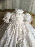 Emma Heirloom Christening Gown – Hand-Beaded Corded Lace with Bonnet
