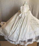 Christening Gown - Vintage-Inspired Silk Baptism Gown with Beaded Lace Sleeves – Heirloom Collection - Sophia