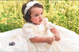 Emma Heirloom Christening Gown – Hand-Beaded Corded Lace with Bonnet