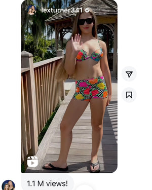 Retro Floral Checkered Bikini Set – Vintage-Inspired 90s Revival