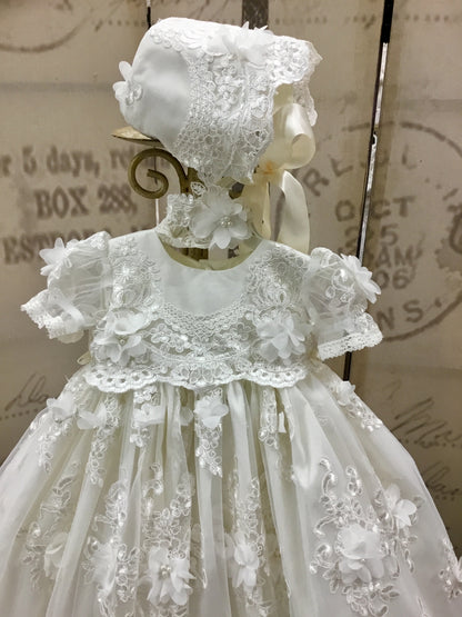 Christening Gown Beaded 3d Lace - Eloisa