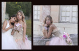2-Piece Couture Wedding Corset Set with Detachable Tulle Train & Handmade Florals