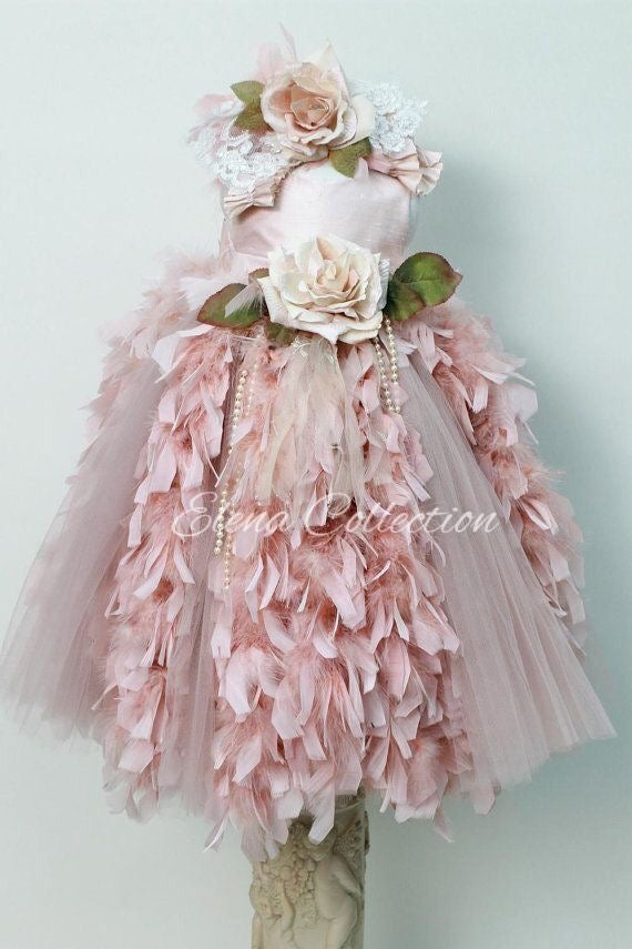 Feather Flower Girl Dress - Girls Tutu Dress - Madelyn