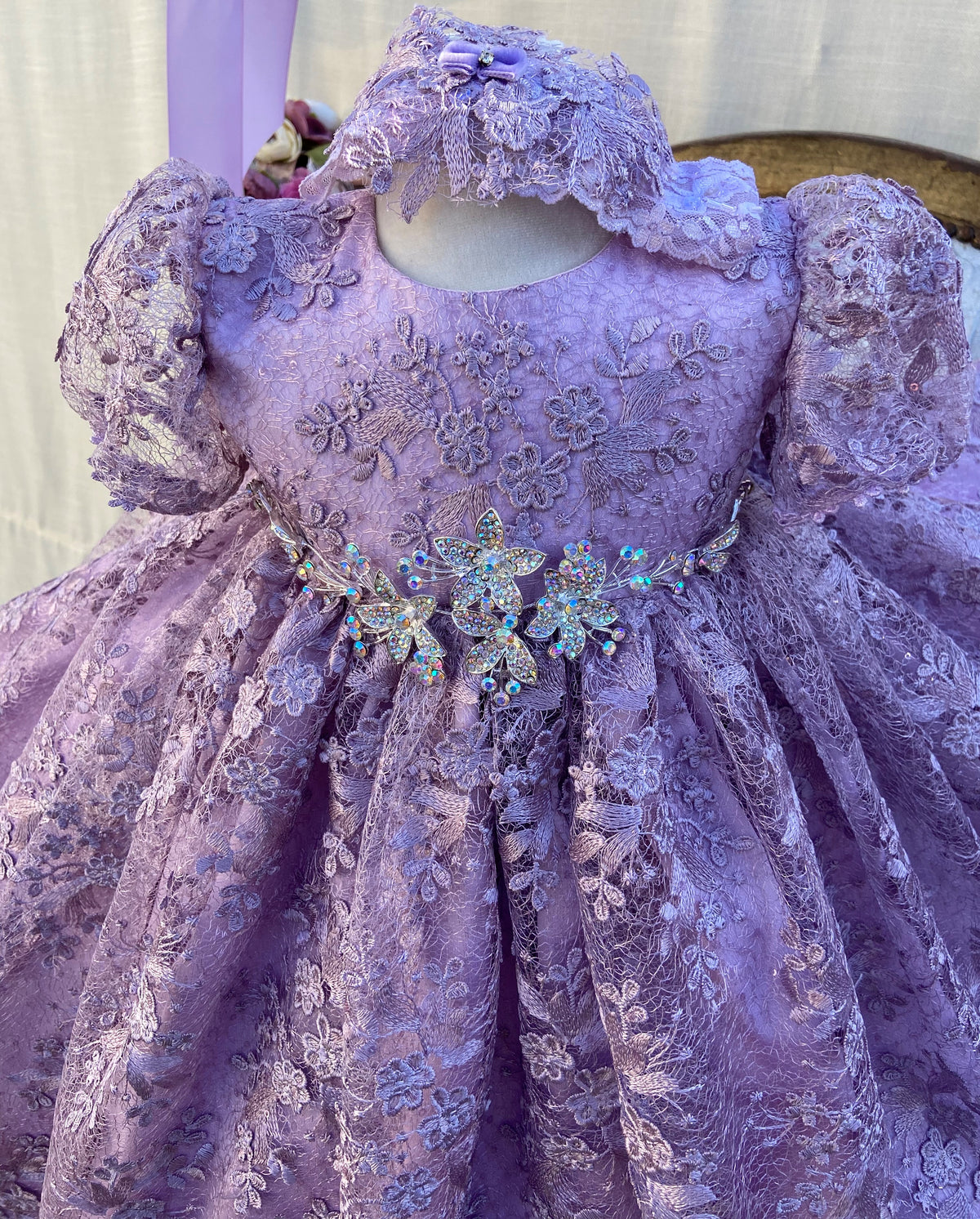 Christening Gown with Bonnet - Violet