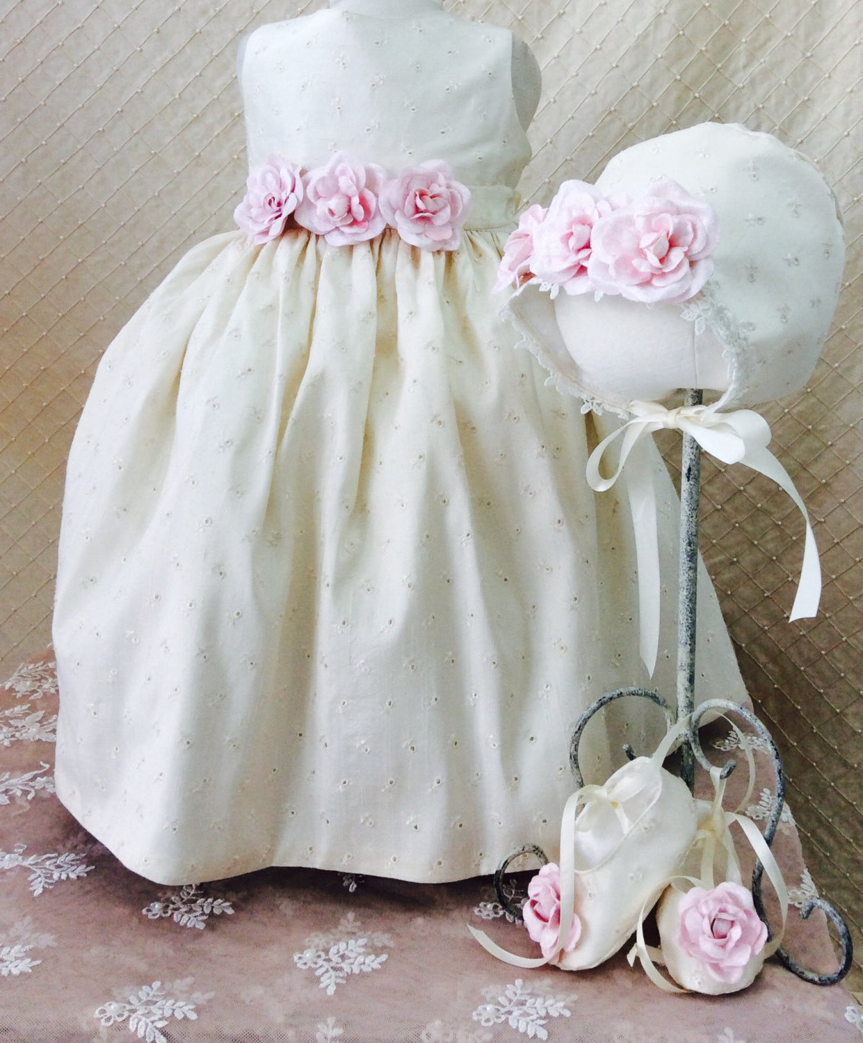 Flower girl dress-Photo-prop-baby girl-eyelet cotton dress-Eugenia - ElenaCollection
 - 1