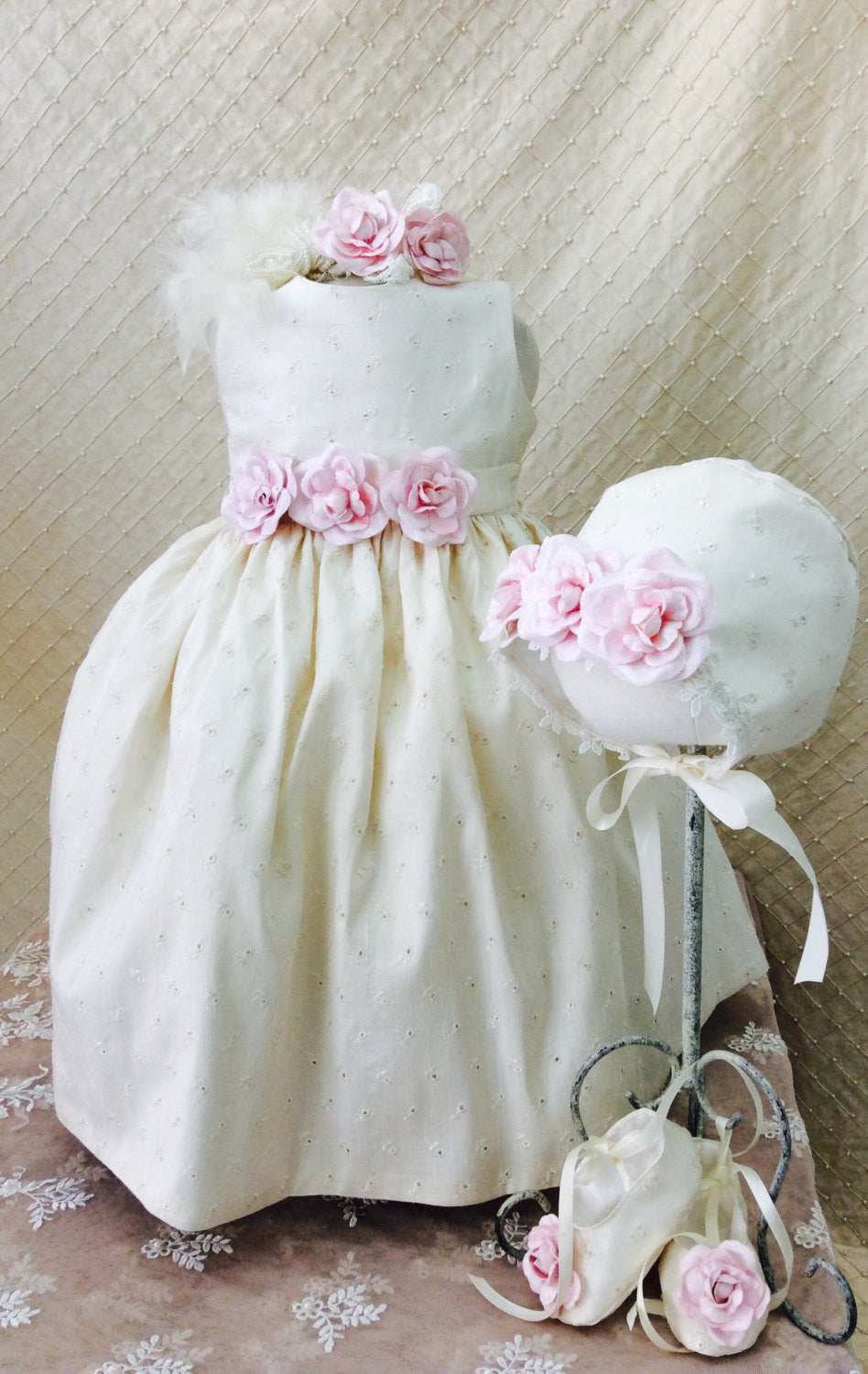 Flower girl dress-Photo-prop-baby girl-eyelet cotton dress-Eugenia - ElenaCollection
 - 5