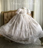 Emma Heirloom Christening Gown – Hand-Beaded Corded Lace with Bonnet
