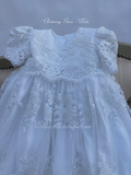 Handmade Heirloom Antique White Christening Gown with Bonnet – Beaded Lace - Dalia