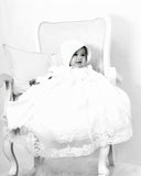 Christening Gown - Vintage-Inspired Silk Baptism Gown with Beaded Lace Sleeves – Heirloom Collection - Sophia