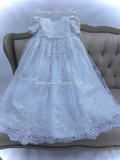 Handmade Heirloom Antique White Christening Gown with Bonnet – Beaded Lace - Dalia
