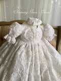 Emma Heirloom Christening Gown – Hand-Beaded Corded Lace with Bonnet