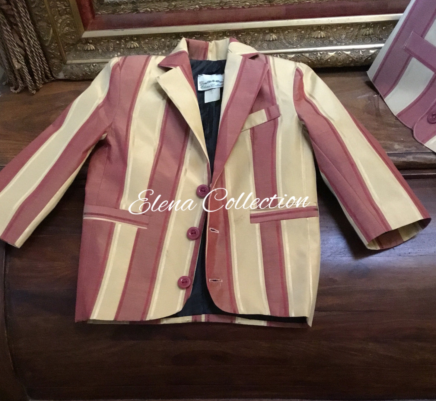 Luxury Silk Stripe Vest & Jacket Set - Dark Beige & Rust -James