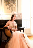 2-Piece Couture Wedding Corset Set with Detachable Tulle Train & Handmade Florals